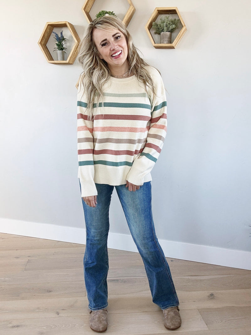 You're A Gem Crew Neck Sweater in Cream, Sage, and Pink