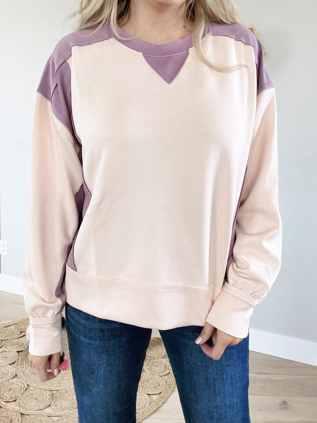 Intriguing Long Sleeve Color Block Top in Apricot