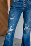 Judy Blue Mid Rise Distressed Button Fly Flare