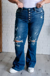 Judy Blue Mid Rise Distressed Button Fly Flare