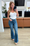 Judy Blue High Waist Control Top Frayed Hem Flare Jeans