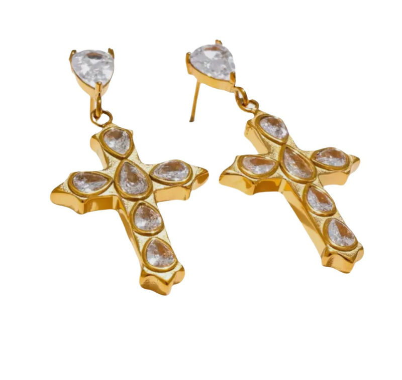 Diamond Cross Earrings