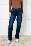 Judy Blue Mid Rise Frayed Hem Straight Leg Jean