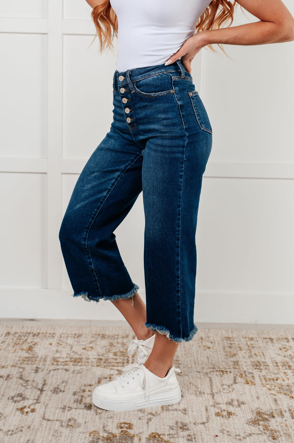 Judy Blue High Rise Button Fly Wide Leg Crop Jeans