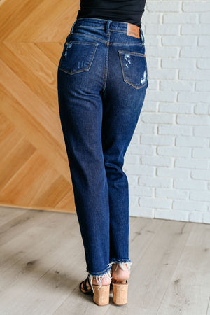 Judy Blue High Rise Rigid Magic Distressed Straight Jeans