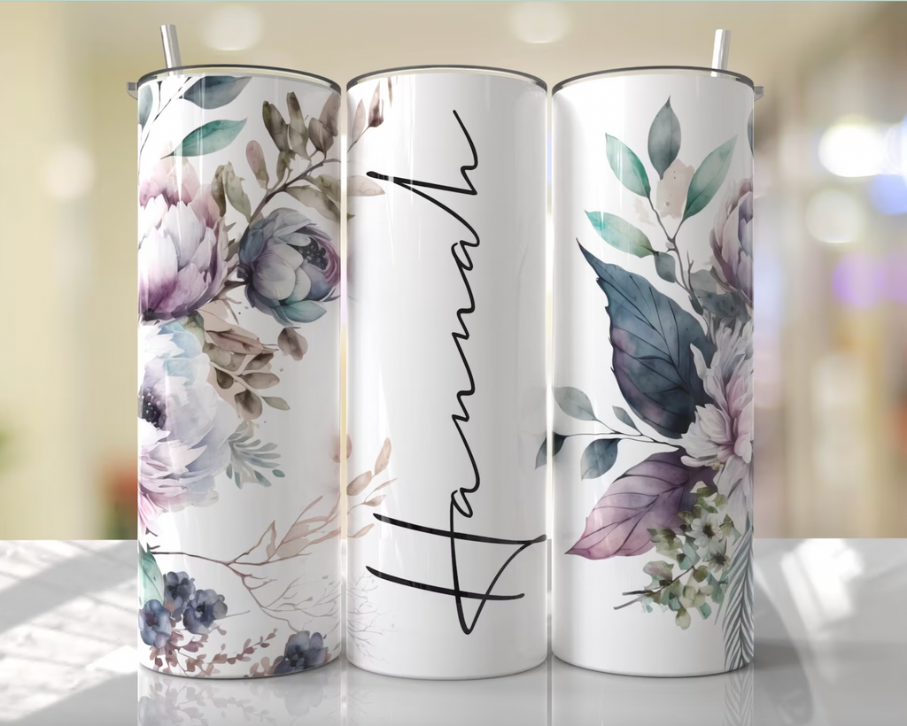 Custom Green Floral 20oz Skinny Tumbler