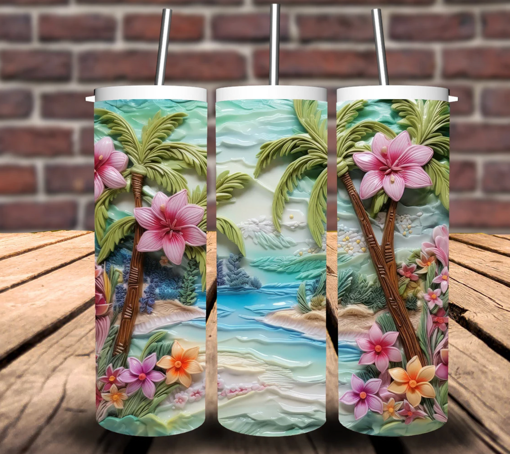 3D Beach Scene 20oz Skinny Tumbler