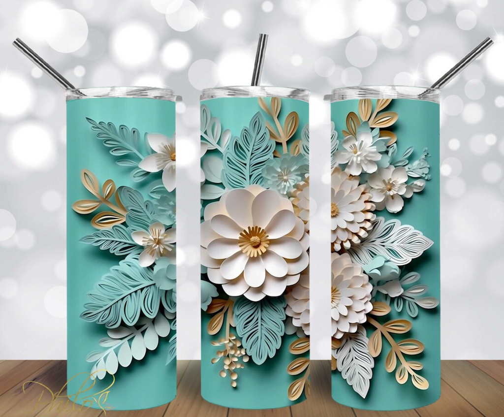 3D Floral in Turquoise 20oz Skinny Tumbler