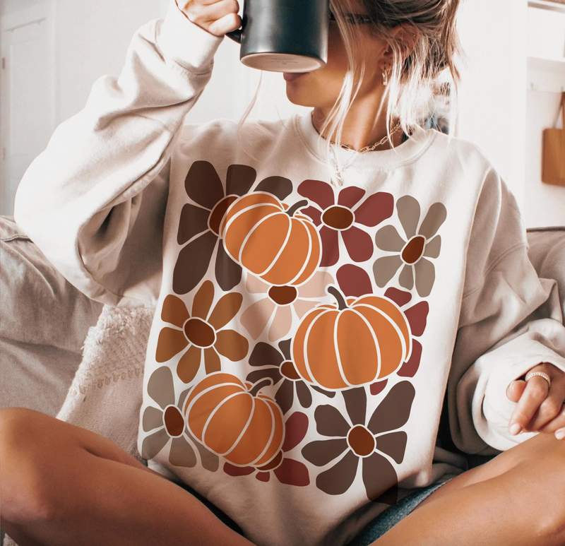 Boho Floral Pumpkins Graphic Tee or Pullover