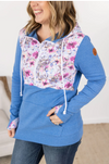 PREORDER Michelle Mae HalfZip Hoodie - Pink and Periwinkle Abstract Floral and Blue