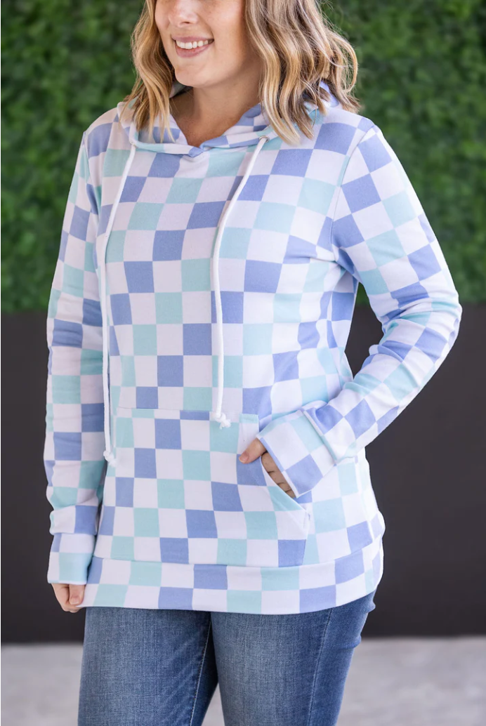 PREORDER Michelle Mae Hailey Pullover Hoodie - Blue and Mint Checker