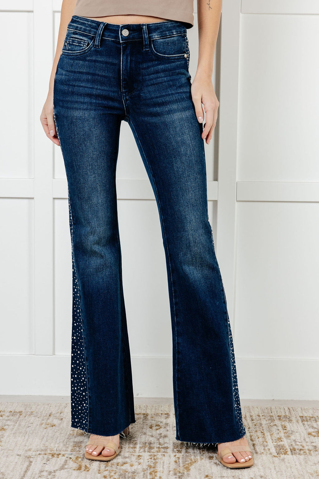 Judy Blue Mid Rise Rhinestone Detail Flare Jeans