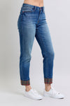 Judy Blue Plaid Cuffed Straight Leg Jeans