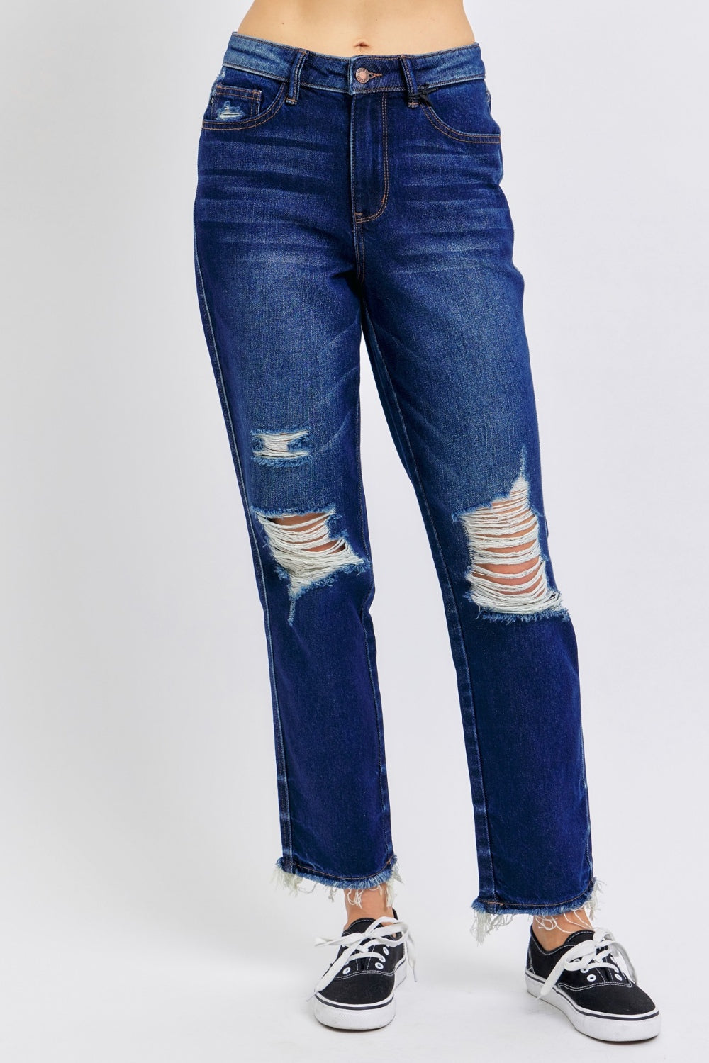 Judy Blue High Rise Rigid Magic Distressed Straight Jeans