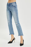 Risen High Rise Distressed Cropped Straight Jeans