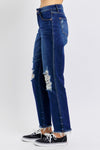 Judy Blue High Rise Rigid Magic Distressed Straight Jeans