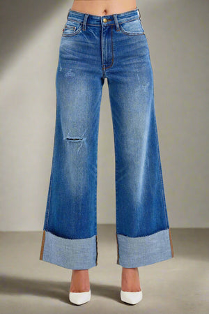 Judy Blue Distressed High Rise Wide Leg Jeans