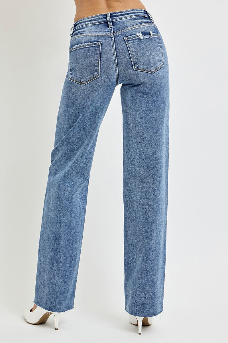 Risen High Rise Straight Leg Jeans with Pockets