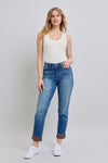 Judy Blue Plaid Cuffed Straight Leg Jeans