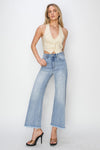 Risen High Rise Crop Wide Fray Hem Jeans