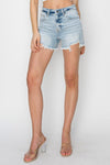 Risen High Rise Frayed Detail Denim Shorts