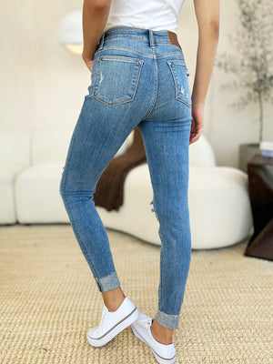 Judy Blue Mid Rise Cuffed Skinny Jeans