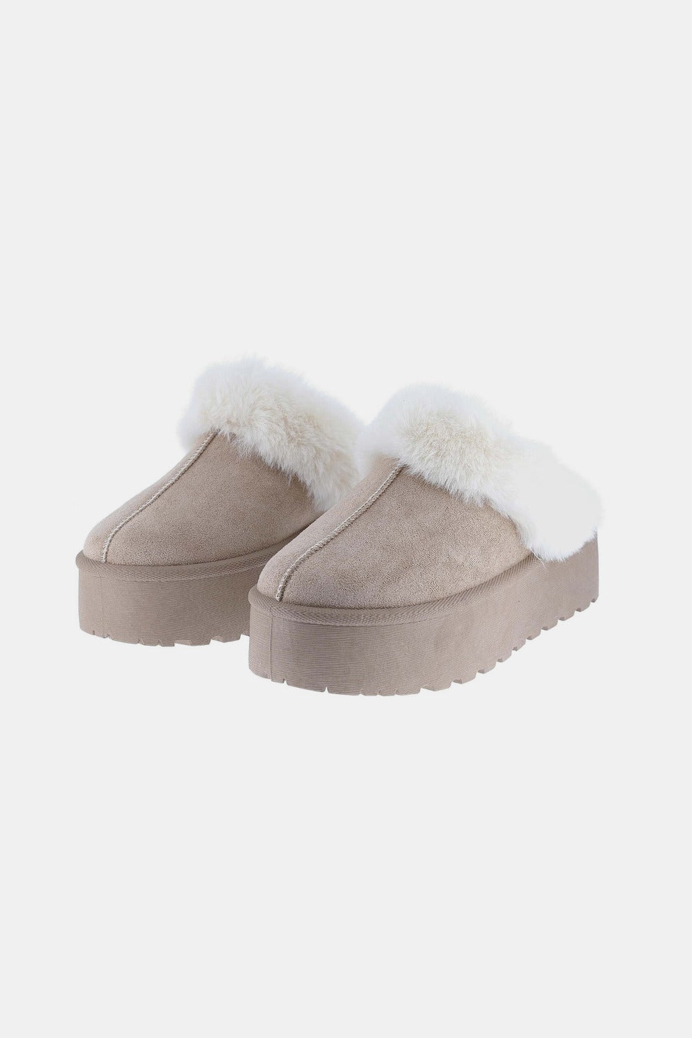 First Prize Thick Bottom Fur Trim Slipper Shoes in Gray