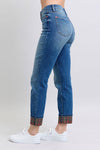 Judy Blue Plaid Cuffed Straight Leg Jeans