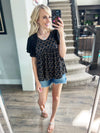 Elite Status Floral Print V-Neck with Eyelet Flutter Sleeves in Black