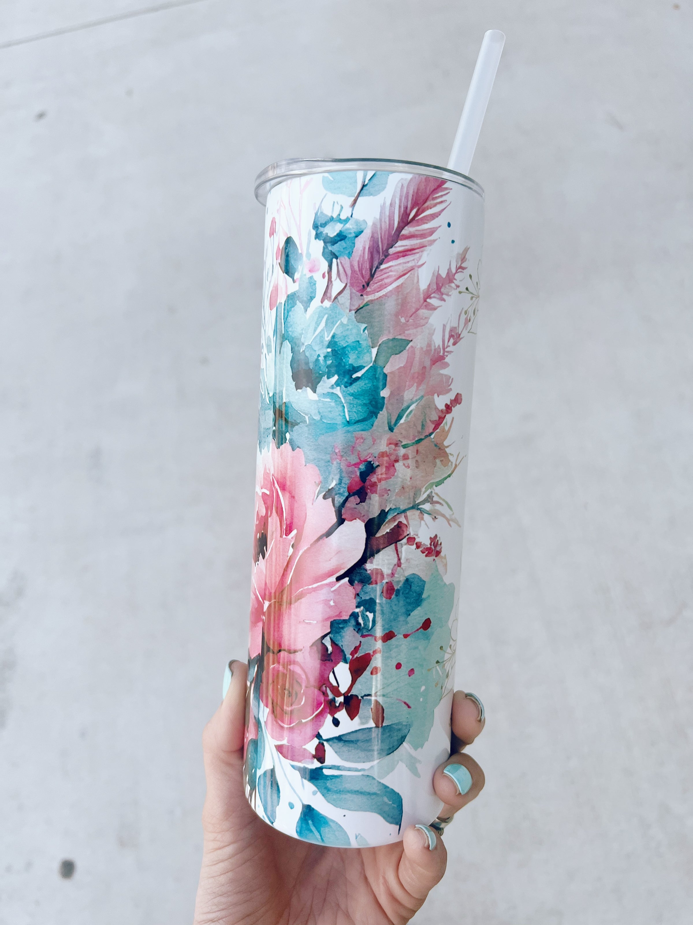 Mom Navy Floral Personalized - 20oz Skinny Stainless Steel Tumbler
