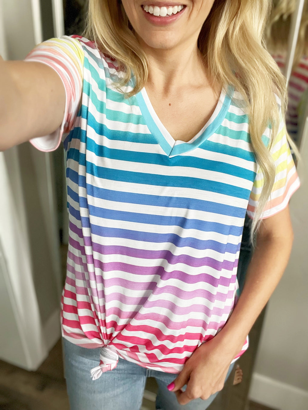 Looking for Rainbows V-Neck Striped Top