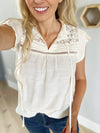 Back in Time Lace Solid Neck Tie Top in Cream