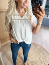 Back in Time Lace Solid Neck Tie Top in Cream