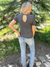 Back Together Brushed Rib Ruffle Bubble Sleeve Top in Charcoal