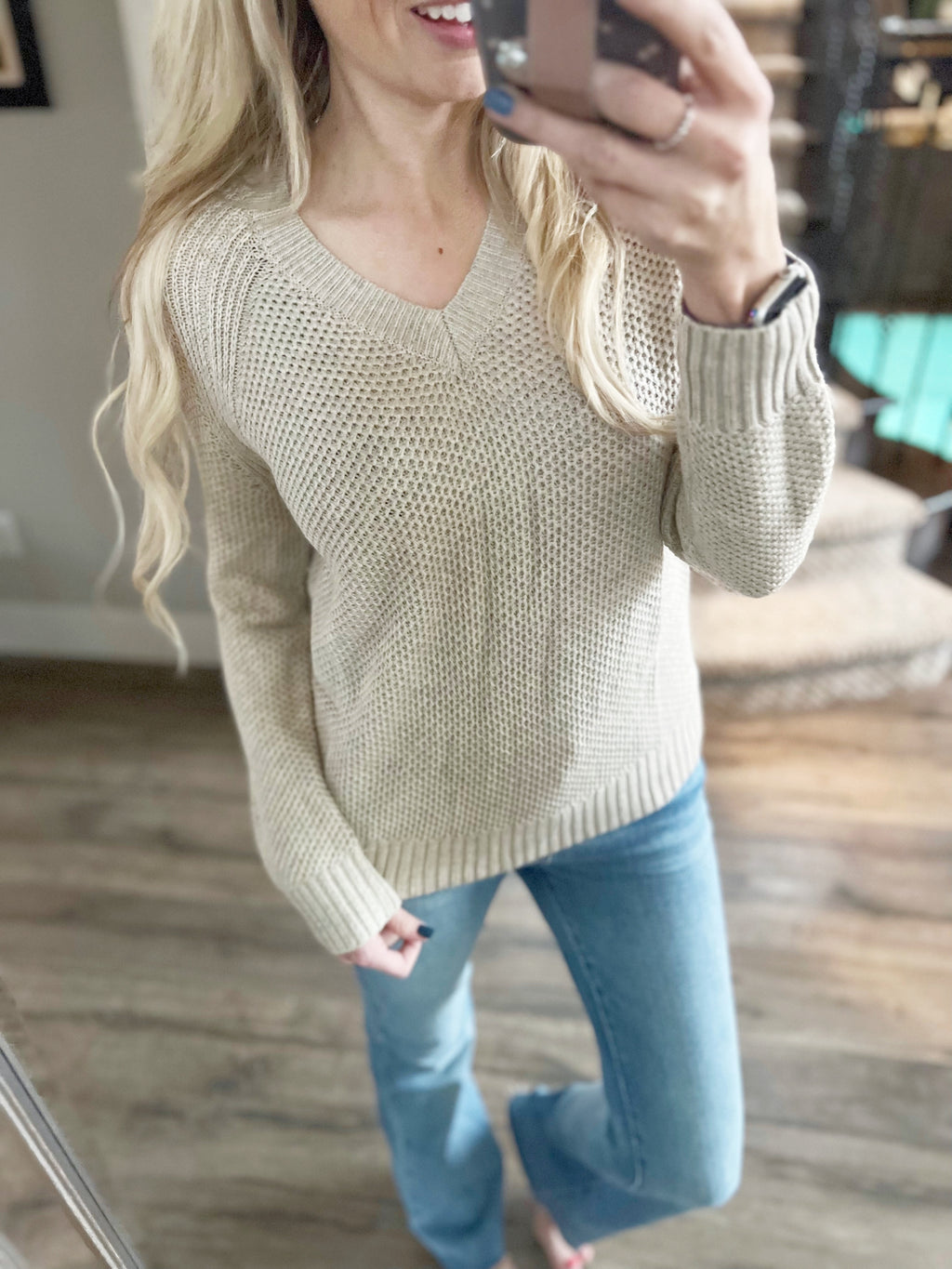 Chai Latte V-Neck Sweater in Oatmeal