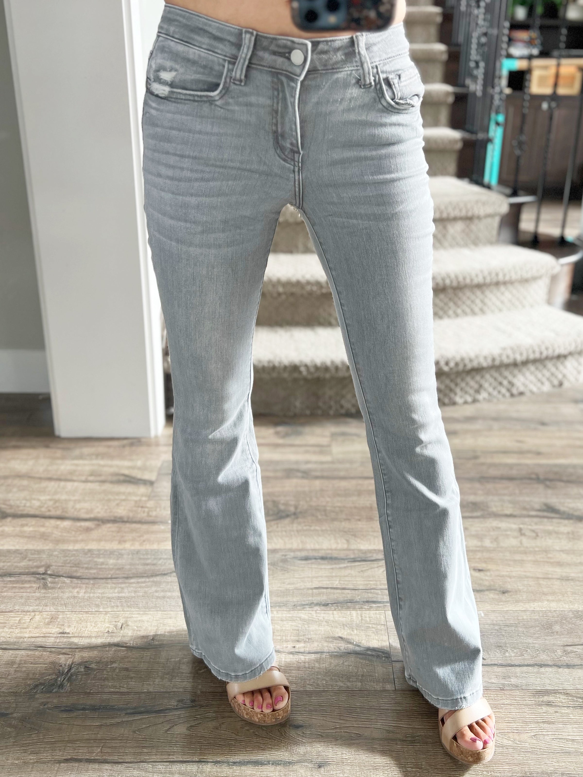 Grey Low Rise Bootcut Jeans