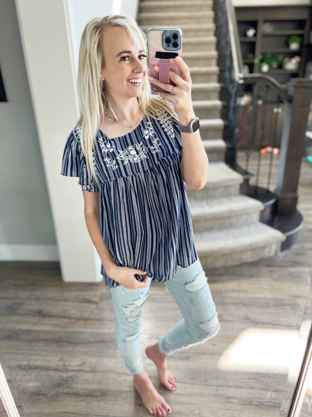 Lift it Higher Striped Blouse in Navy (SALE) – Ivory Gem