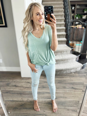 I'm Good Slouchy Waffle Knit Top in Sage (SALE)