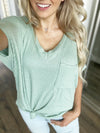 I'm Good Slouchy Waffle Knit Top in Sage (SALE)