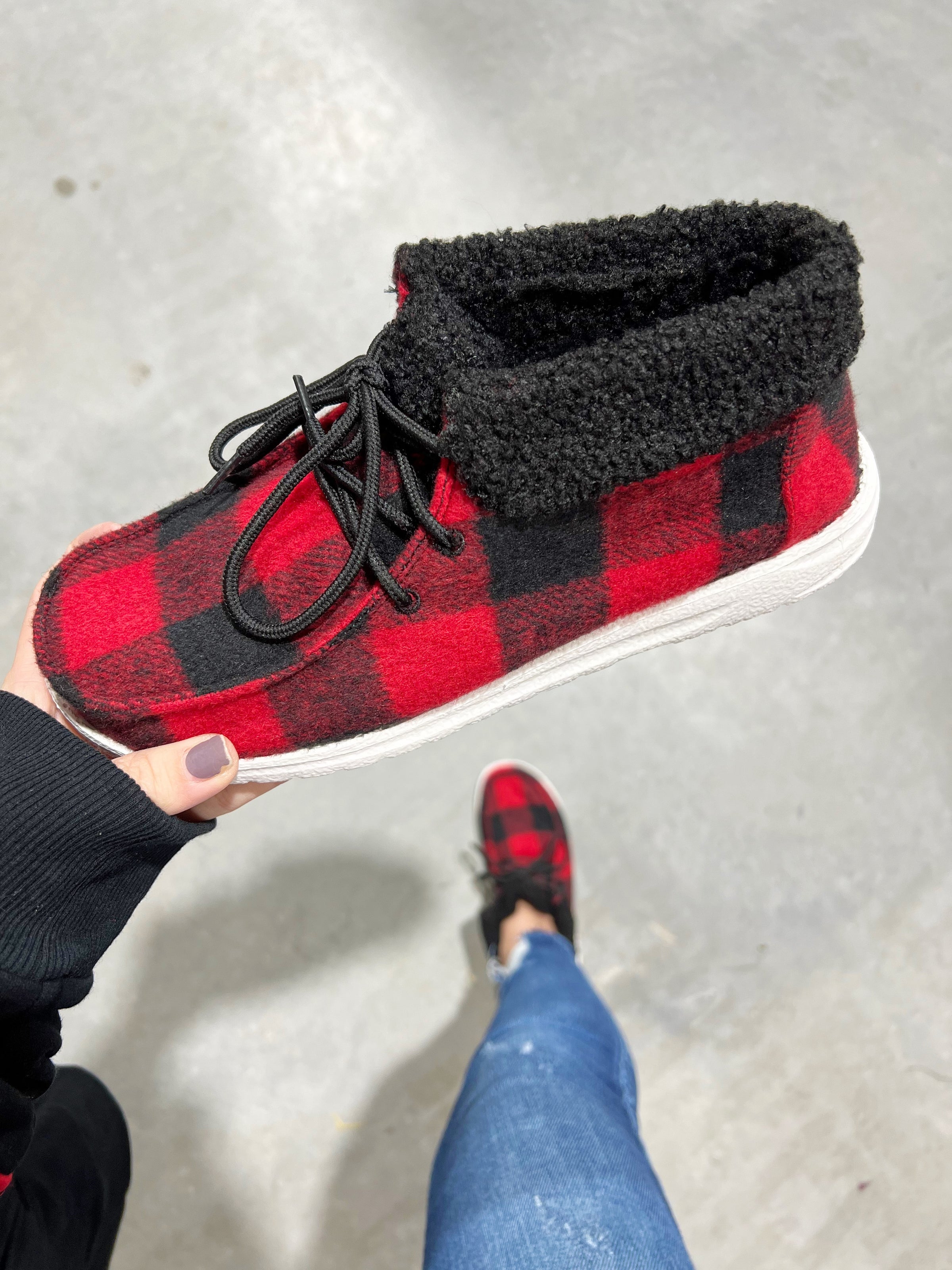 Red and black hot sale plaid booties