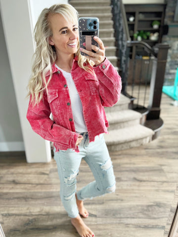 Solid Corduroy Jacket-Hot Pink – Little Tipsy Boutique