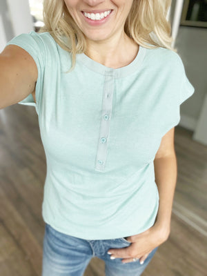 Home Early Short Sleeve Knit Top in Seafoam (SALE)