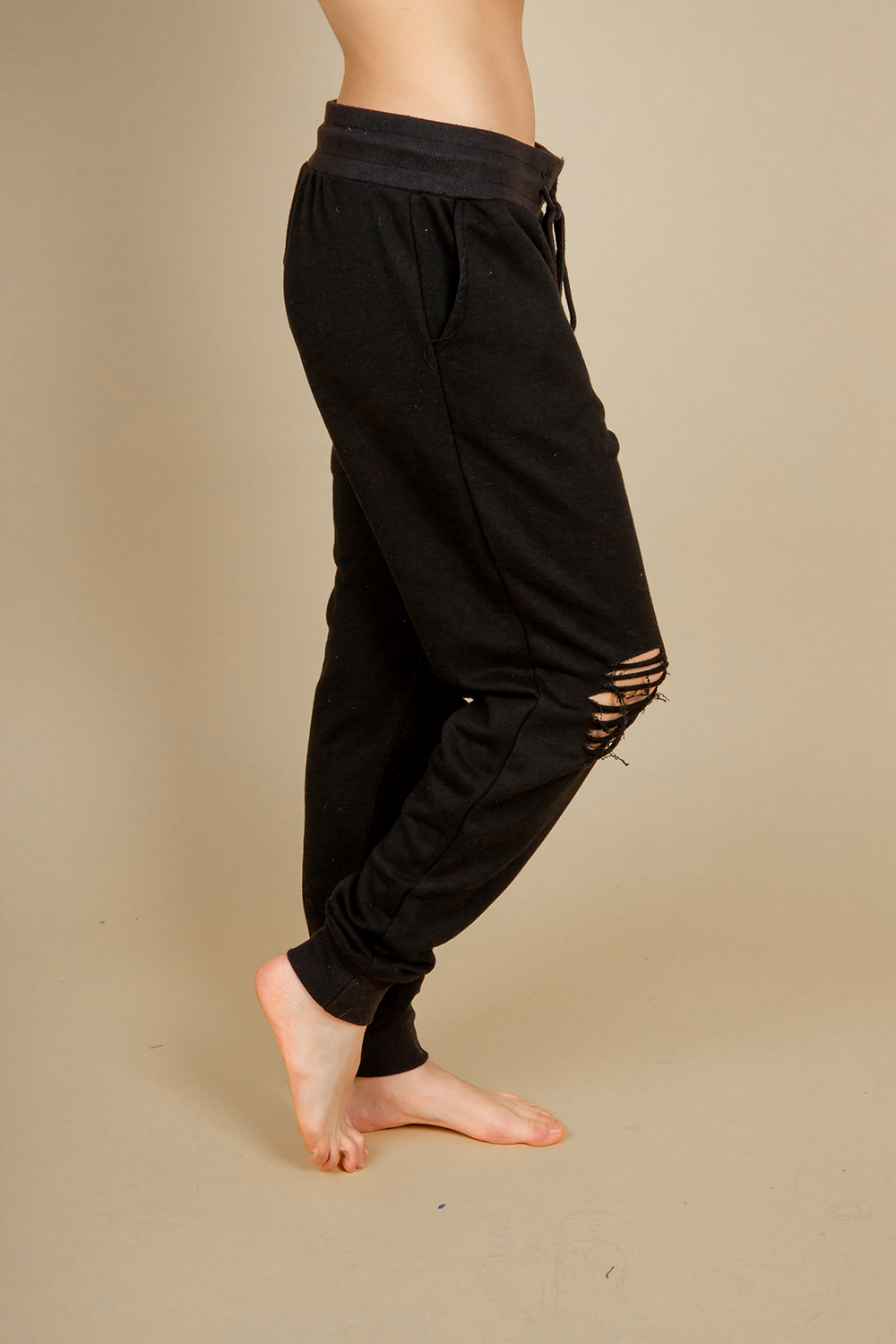 Let It Run Distressed Joggers in Black SALE Ivory Gem