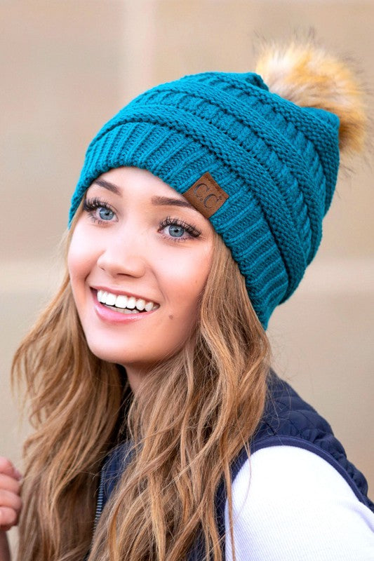 Multicolored Turquoise Hat with Turquoise Pom-Pom – Best Day Ever Hats